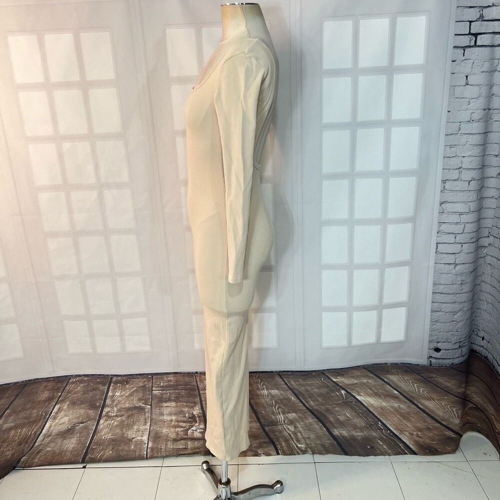 Fashion Nova Cream Long Sleeve Ribbed Bodycon Maxi Dress Size Medium - Picture 7 of 11